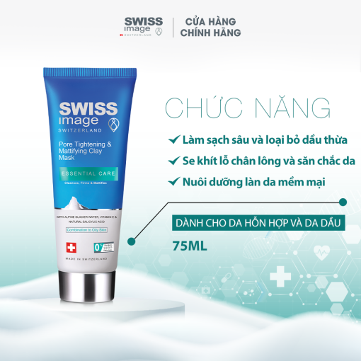 Mặt Nạ Dưỡng Ẩm Dành Cho Da Hỗn Hợp Đến Da Dầu Swiss Image Pore Tightening & Mattifying Clay Mask 75ml