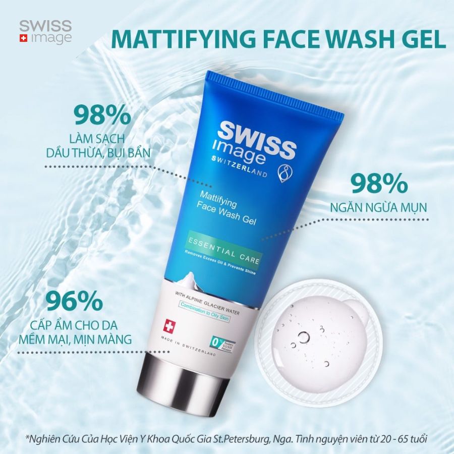 Gel Rửa Mặt Làm Sạch Ngừa Mụn Không Khô Rít Dành Cho Da Hỗn Hợp Và Da Dầu Swiss Image Mattifying Face Wash Gel 200ml