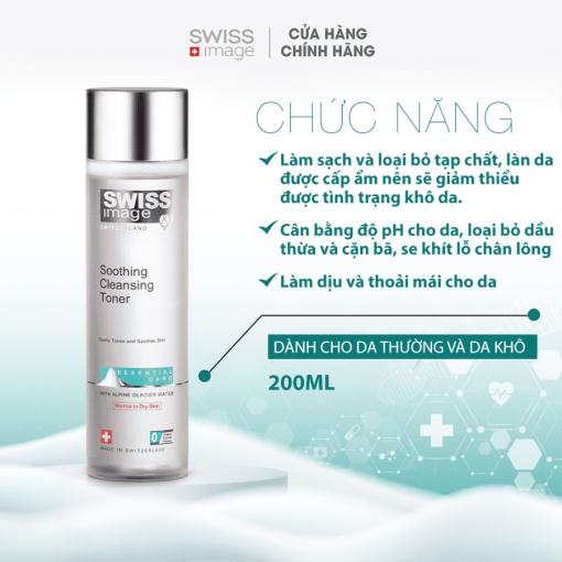 Nước Hoa Hồng Dịu Da Cấp Ẩm Ngừa Mụn Dành Cho Da Thường Và Da Khô Swiss Image Soothing Cleansing Toner 200ml