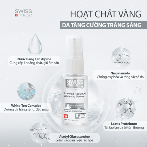 Serum Dưỡng Trắng Giảm Tàn Nhang Thâm Nám Cho Mọi Loại Da Swiss Image Absolute Radiance Whitening Serum 30ml